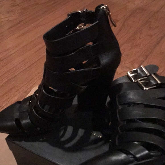 Black Leather Sandal/Bootie by BCBG - Picture 3 of 8
